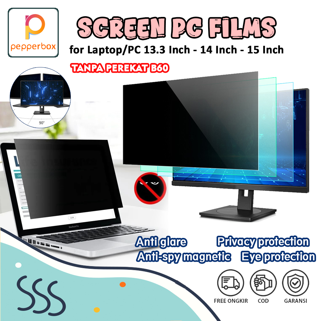Anti Spy Laptop 14 15 Inch Rasio 16:9 16:10 Tanpa Perekat B60