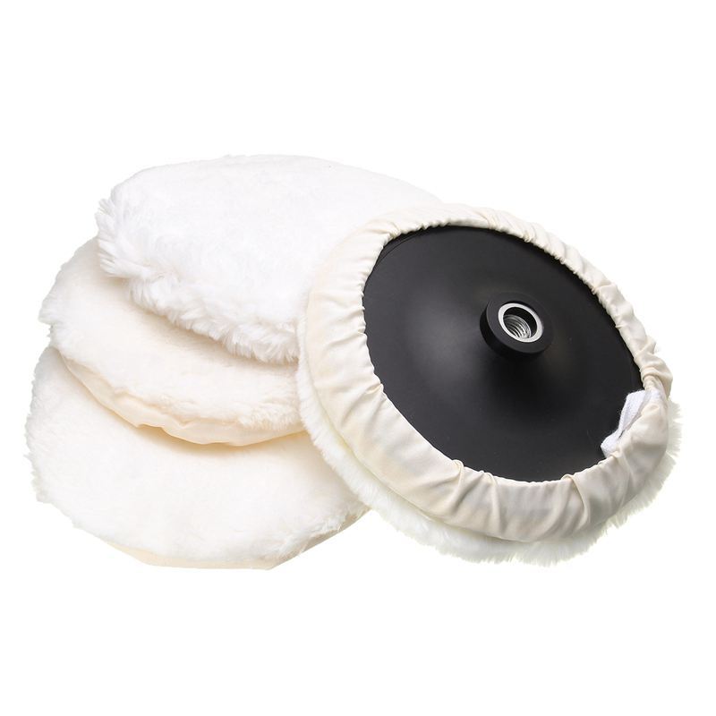 5Pcs Polisher/Buffer kit Soft Wool Bonnet Pad White:4 inch