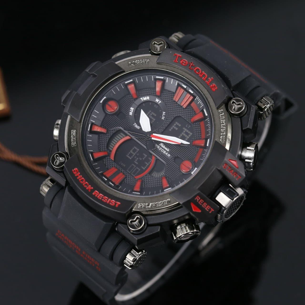 ORIGINAL COD Jam Tangan Pria Tetonis Original Man TM7100 Rubber Black Red  Free Box | Lazada Indonesia