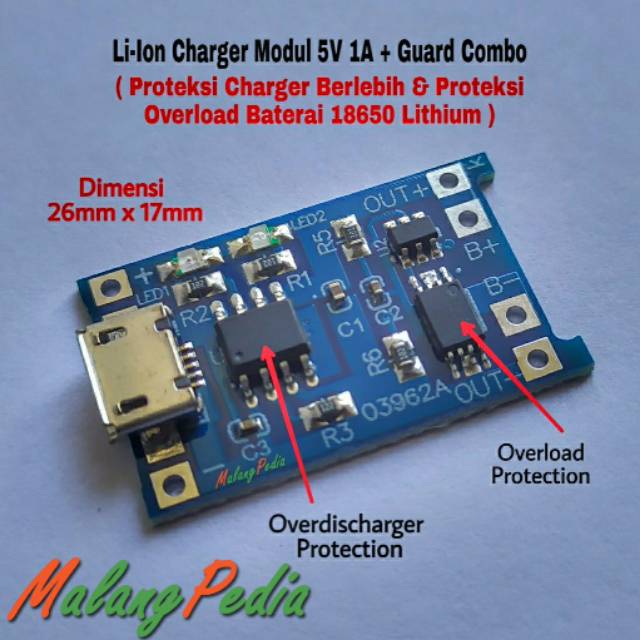Modul Mesin PCB Charger Charge Baterai LiIon 18650 TP 4056 5V 1A Guard