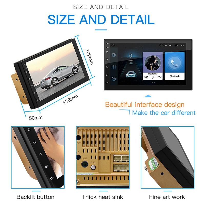 7/" 2Din Android 8.1 Quad Core GPS Navi WiFi Car Stereo MP5 Player FM Radio BT