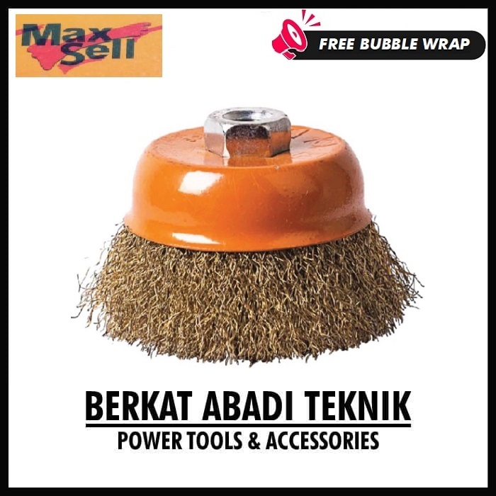 MAXSELL Sikat Kawat Mangkok 3 Inch Kuning Cup Crimped Brush Gerinda Tangan