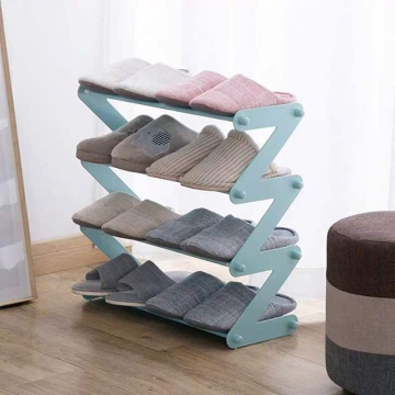 Rak Sepatu Zigzag Polos 4 Susun Serbaguna Portable Shoes Rack Zig Zag Multifungsi Warna Pastel Rak Buku Meja Kopi Minimalis Non Woven Vintage Style Tempat Penyimpanan Sendal Sepatu Z