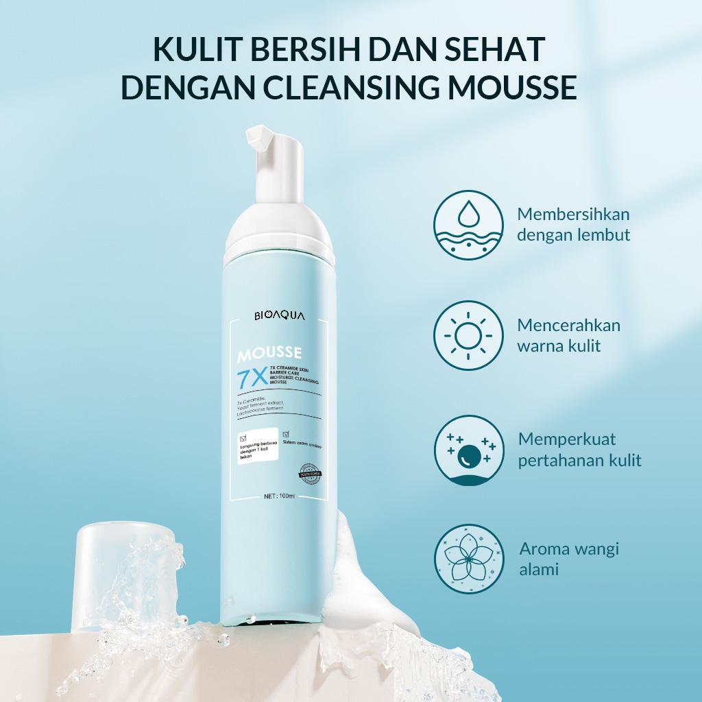 BIOAQUA 7x Ceramide Skin Barrier Care Cleansing Mousse 100ml Face Wash Foam Cleanser Pembersih Wajah Facial Cleanser Sabun Muka