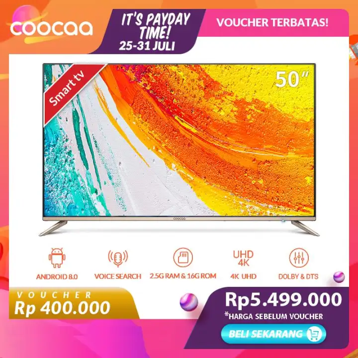 COOCAA LED TV 50 inch 4K Android Smart TV - Wifi - Ultra HD - Infinity View (Model 50S5G)