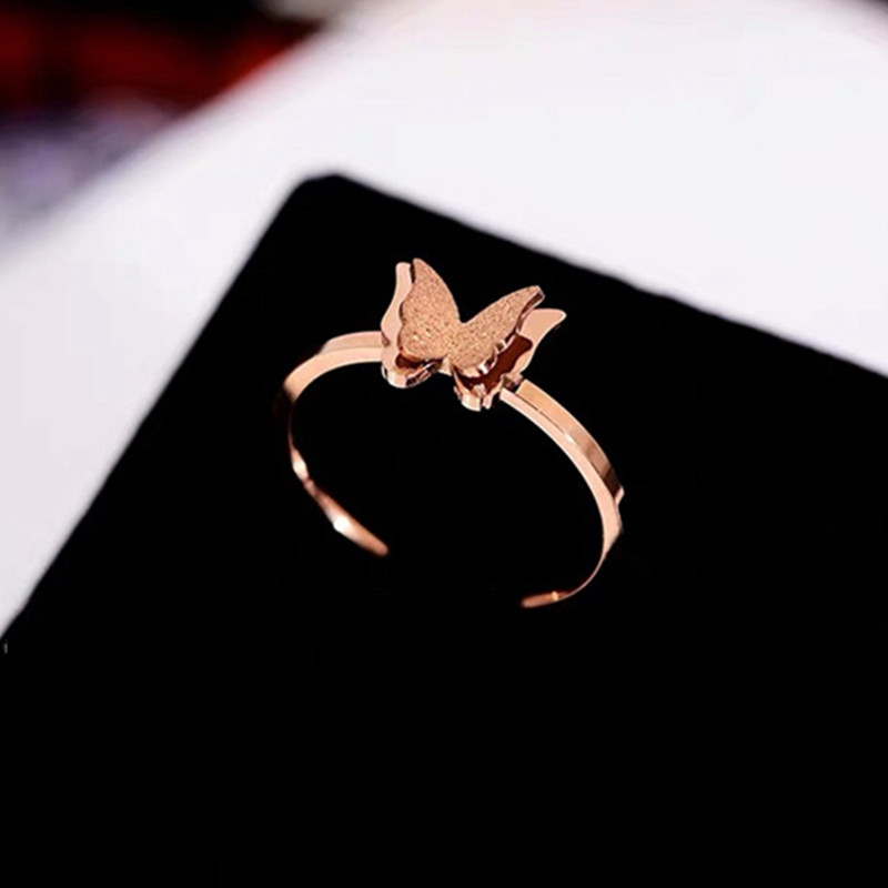 OYJR Korean Butterfly Promise Ring for Women Rose Gold Beauty Wedding