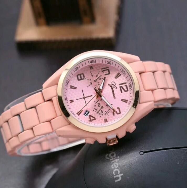 Terbaru! Geneva Watch for Woman - Jam Tangan Geneva Fashion Wanita/Ladies Strap Rantai/Tanggal Aktif- FREE BOX KANCING ANTI PECAH - Jam Tangan Murah Berkualitas