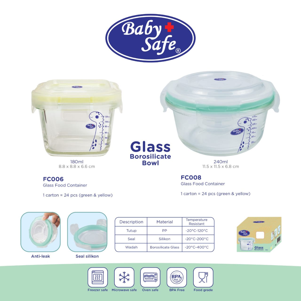 Baby Safe Glass Food Container Wadah Kaca Makanan Mpasi Anak Bayi