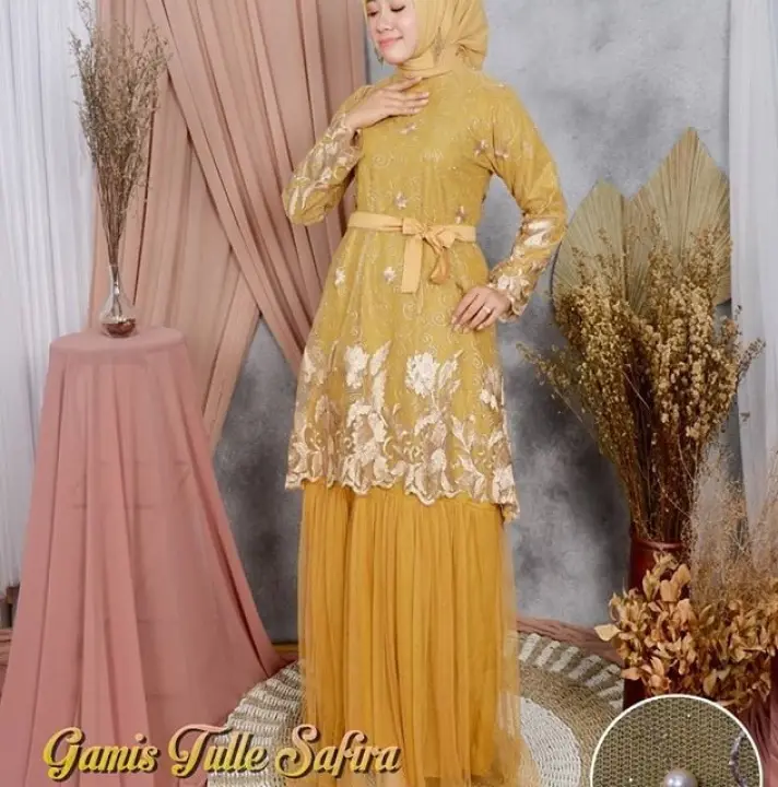Beli Baju Kebaya Brokat Gamis Kuning Gold Bandung