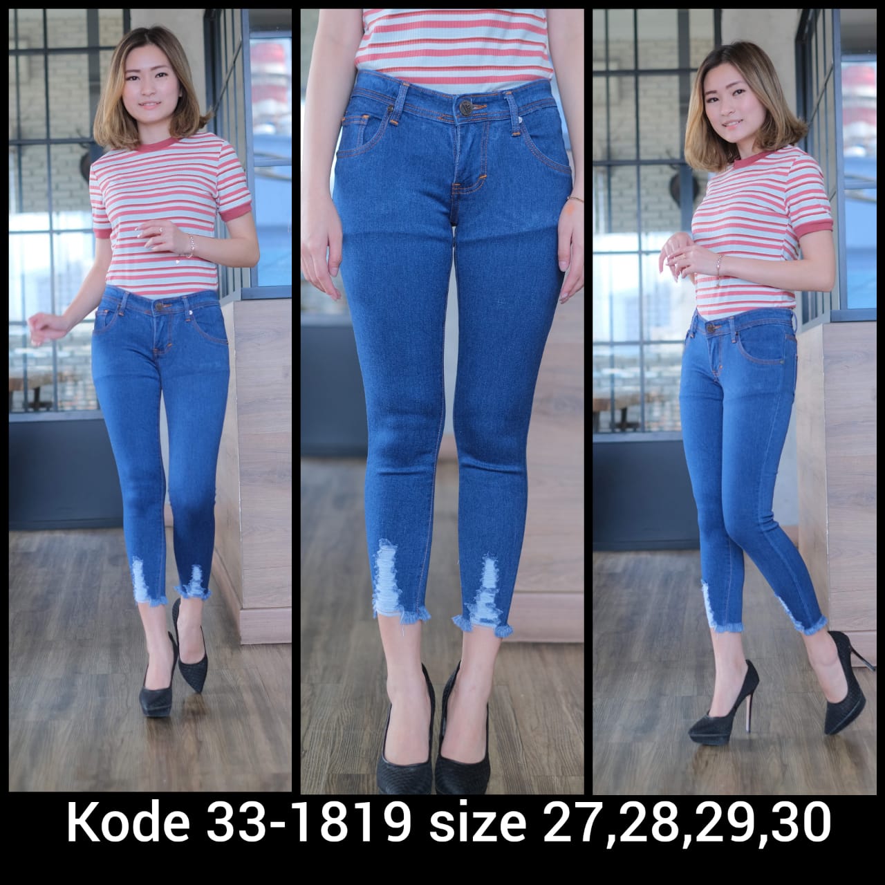 RNF Celana Jeans Wanita Sobek Rawis Bawah Softjeans Celana