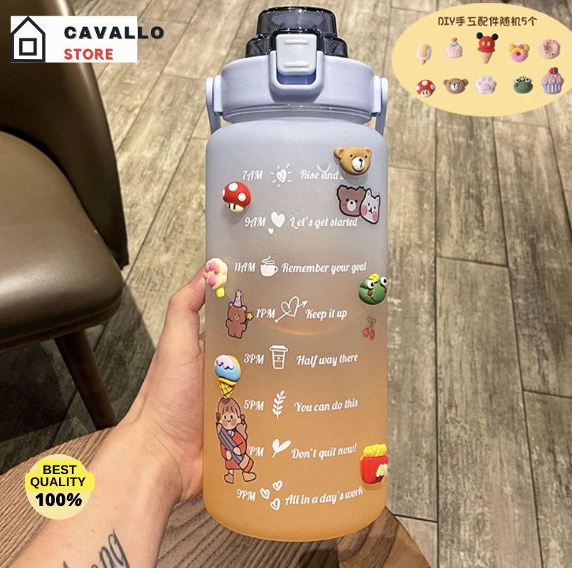 Botol Minum 2 Liter / Botol Air Motivasi & Penanda Waktu 2L / Bebas BPA