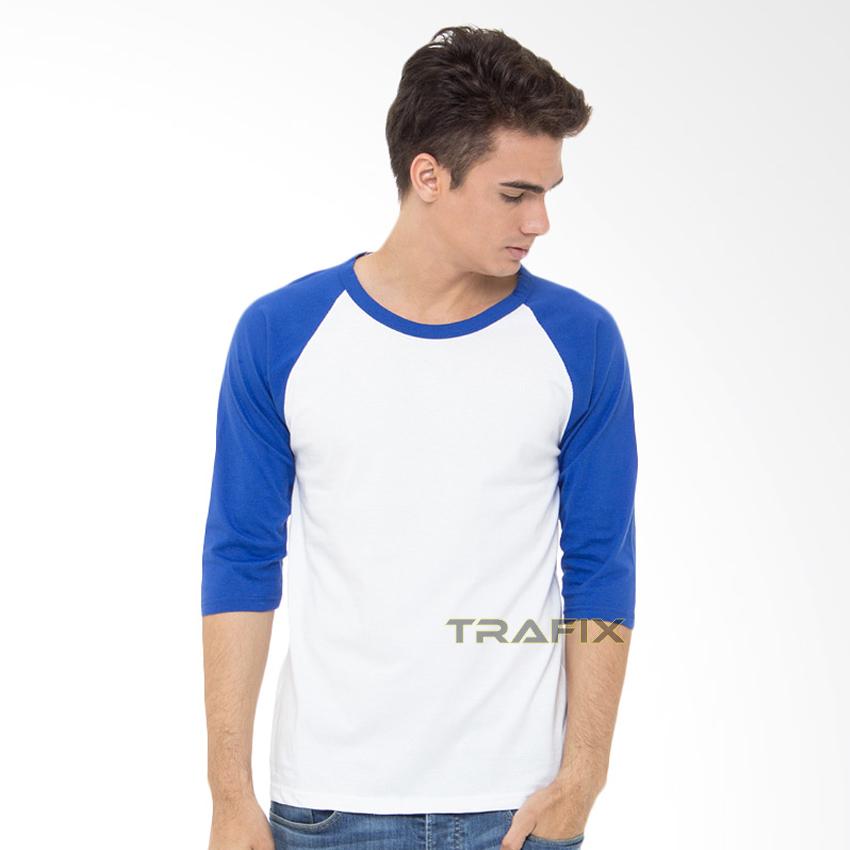 TRAFIX Kaos Raglan Polos 3/4 Premium Putih Biru Baju Koas Atasan Dewasa