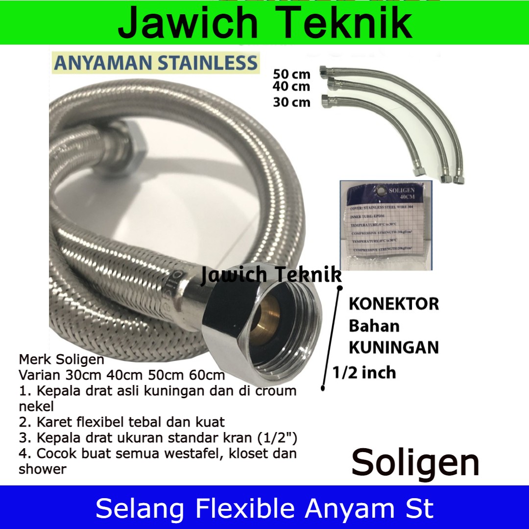 Selang Flexible Anyam Stainless Soligen Slang Closet Toilet Wastafel