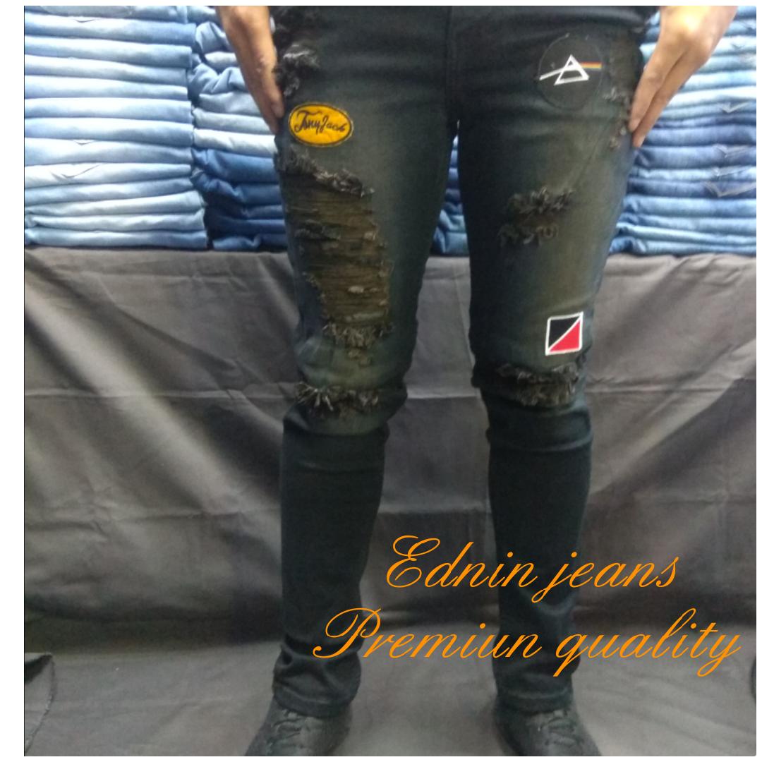 Ednin jeans.Celana jeans sobek/robek pria. PREMIUM slimfit STRETCH gaul.