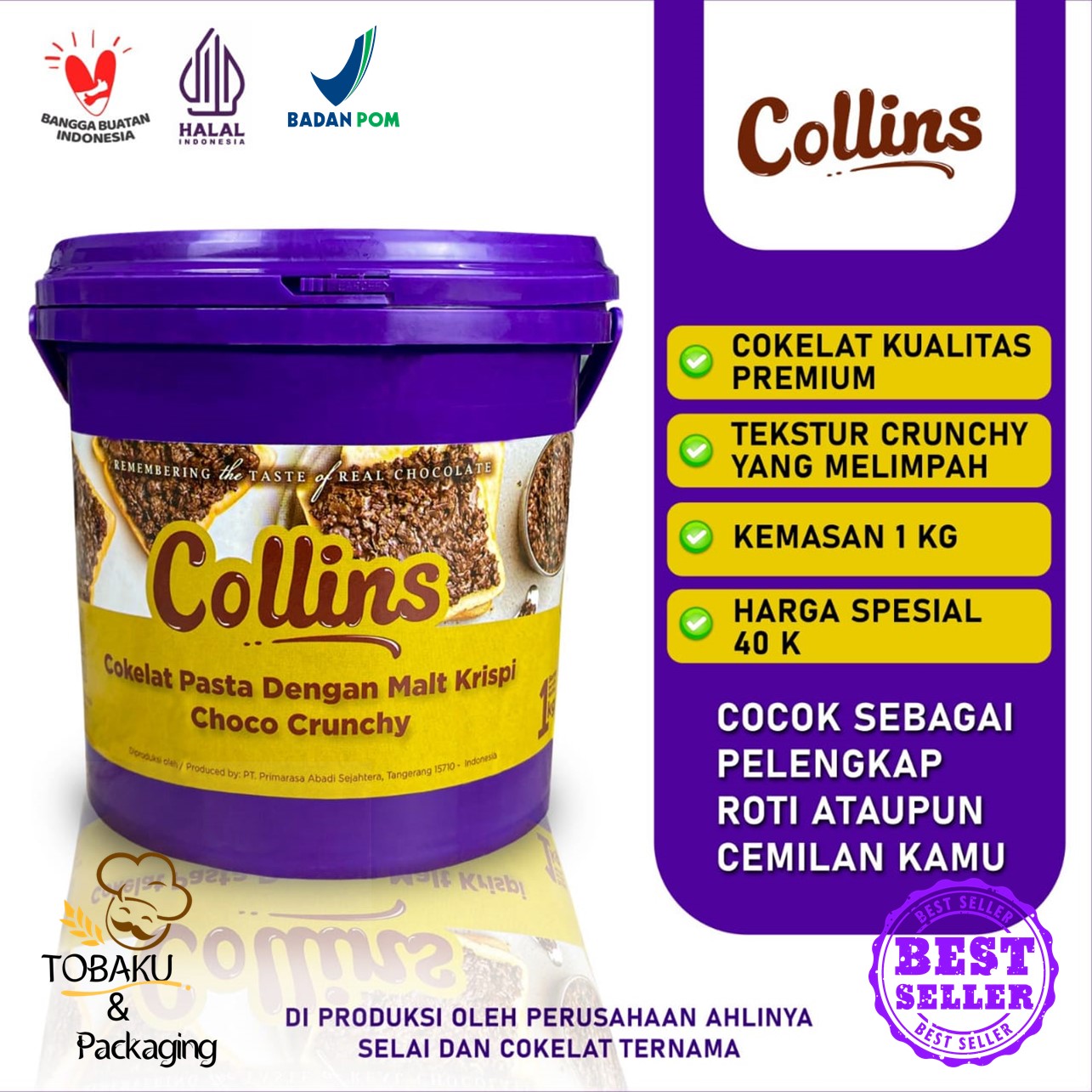 COLLINS CHOCO CRUNCHY 1Kg Kemasan Pail - Selai Cokelat Malt Crispy ...