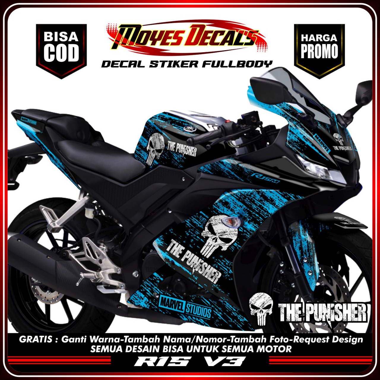 cod. decal R15 V3 stiker decal motor R15 V3 stiker decal yamaha R15 V3 full Body THE PUNISHER Decal Anti Gores R15 Variasi Warna Stiker R15 Lazada Lazada Indonesia