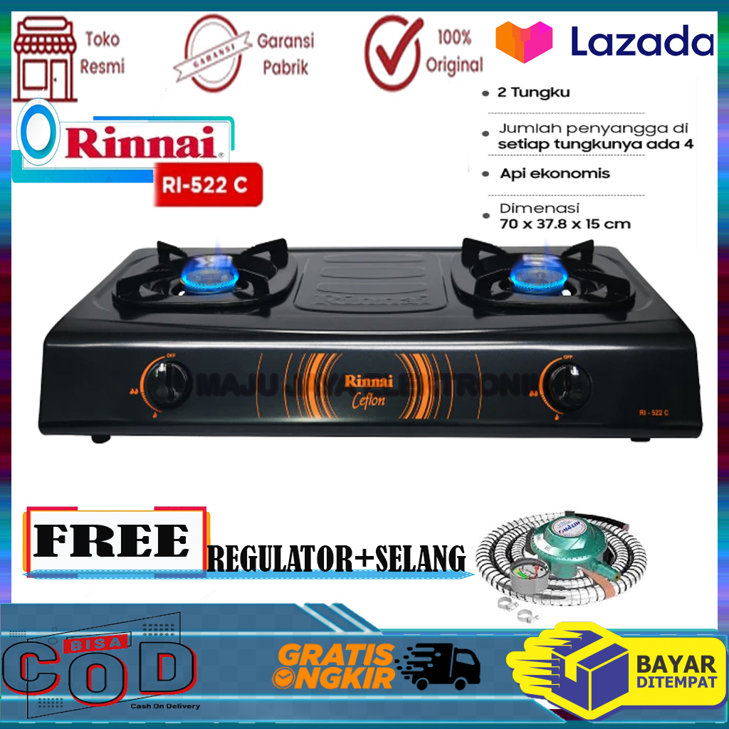KOMPOR Rinnai RI-522C Kompor Gas 2 Tungku/Rinnai RI-522CMemasak praktis dan  aman dengan Rinnai Kompor Gas 2 Tungku | Lazada Indonesia