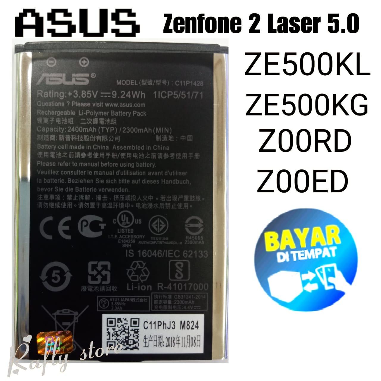 Rafly; Batrai ASUS ZENFONE 2 LASER 5.0 Inch (C11P1428) Baterai Handphone Batre Android Battery ASUS ZENFONE 2 LASER 5.0 Inch ZE500KL ZE500KG Z00RD Z00ED (1ICP5/51/71) 2400mAh Bayar Ditempat / Rafly store