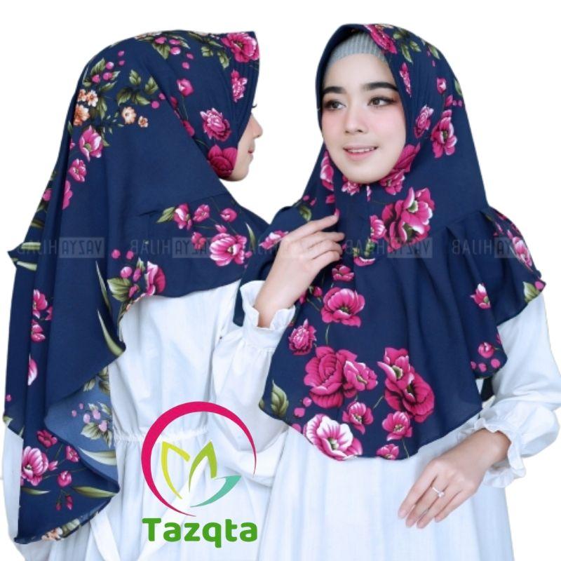 TAZQTA-Hijab Khimar Aghnia Jilbab Hijab Khimar Kerudung Instan motip Flower Cantik Variasi Rempel Elegan Bagian Depan Pad Antem Elegan dan Praktis