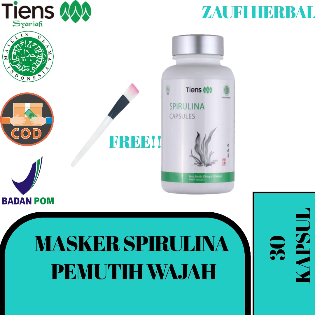 Masker Spirulina Tiens Herbal 30 Kapsul Obat Jerawat Free kuas masker