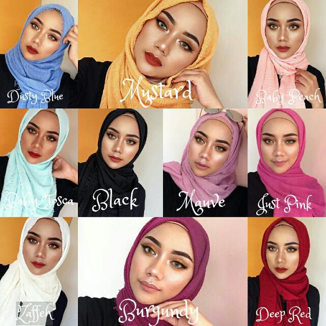 Hijab/jilbab Pasmina Crinkle warna terlengkap