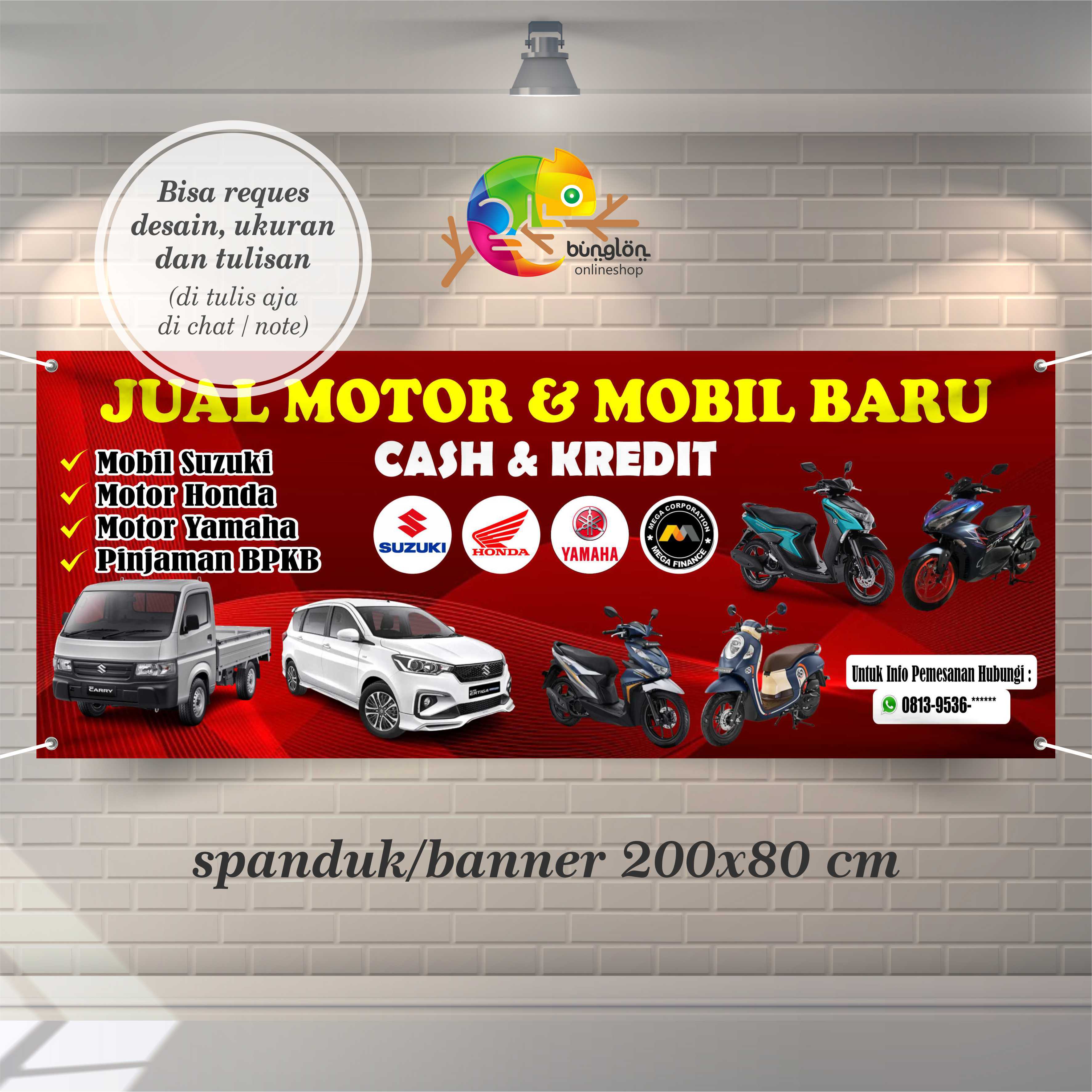 Spanduk Banner Custom Showroom Jual Motor & Mobil Baru Cash & Credit ...