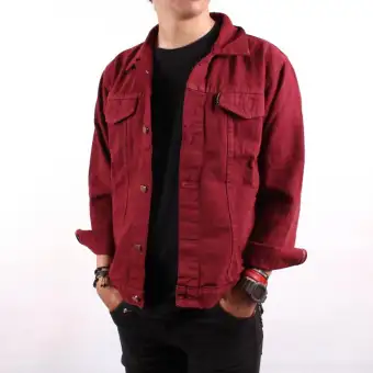 jaket denim maroon