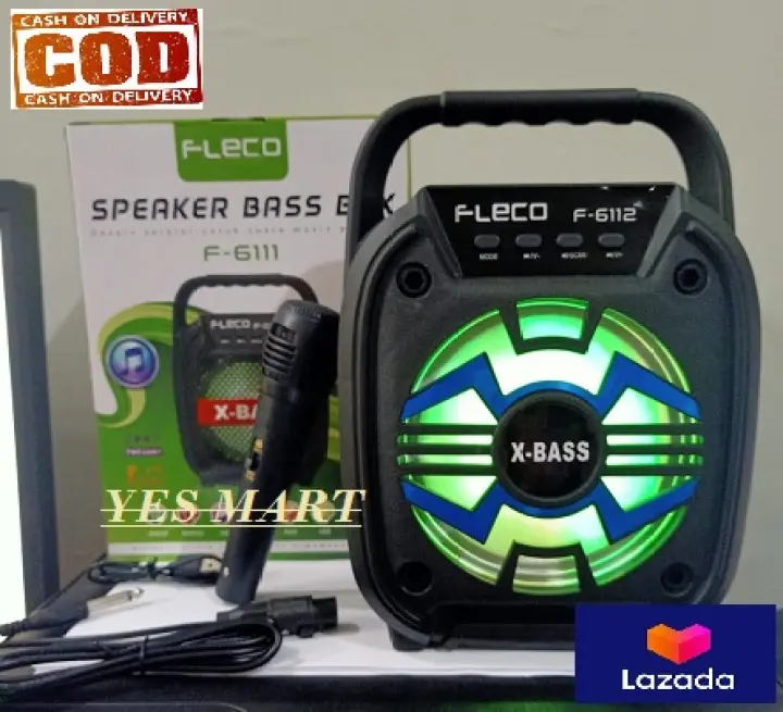 speaker bluetooth fleco f 6111 f 6112 extra bass bonus mic with luz led karaoke portable speaker yes mart