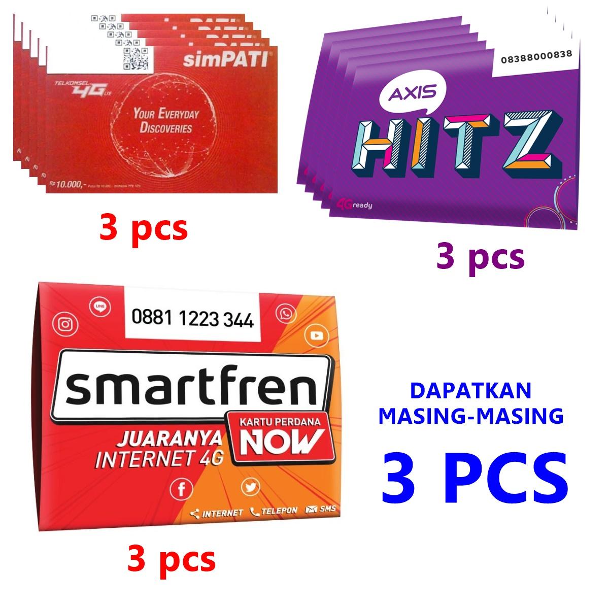 Perdana Simpati Biasa Pulsa 10 3PCS + Axis 3pcs + Smartfreen 3Pcs