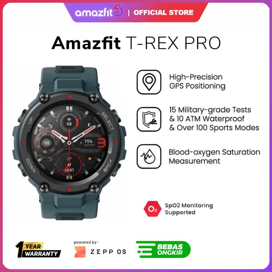 T Rex Oximeter Amazfit Amazfit T-Rex Pro Smartwatch GPS 10 ATM Jam