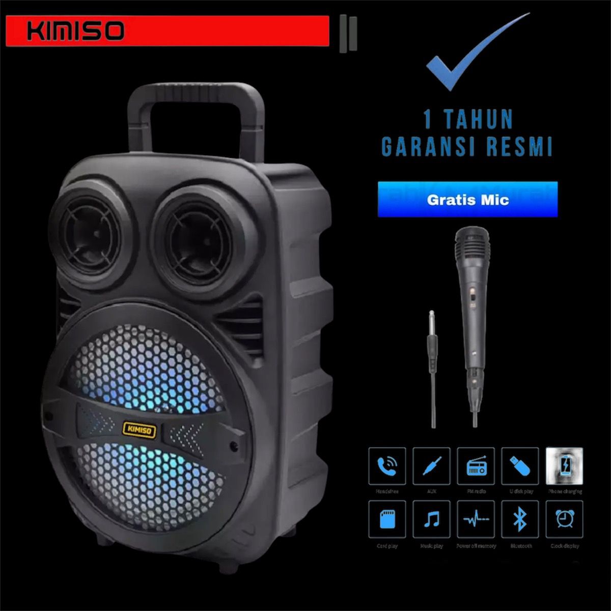 Speaker Aktif Bluetooth Kimiso 3381 Bonus Mic/Speaker Bluetooth Karaoke