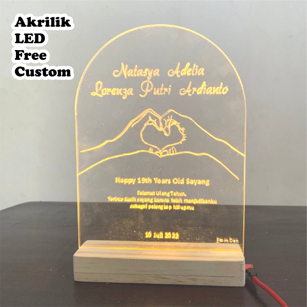 Hampers Lampu Tidur LED Akrilik Laser Grafir Custom Kado lampu tidur