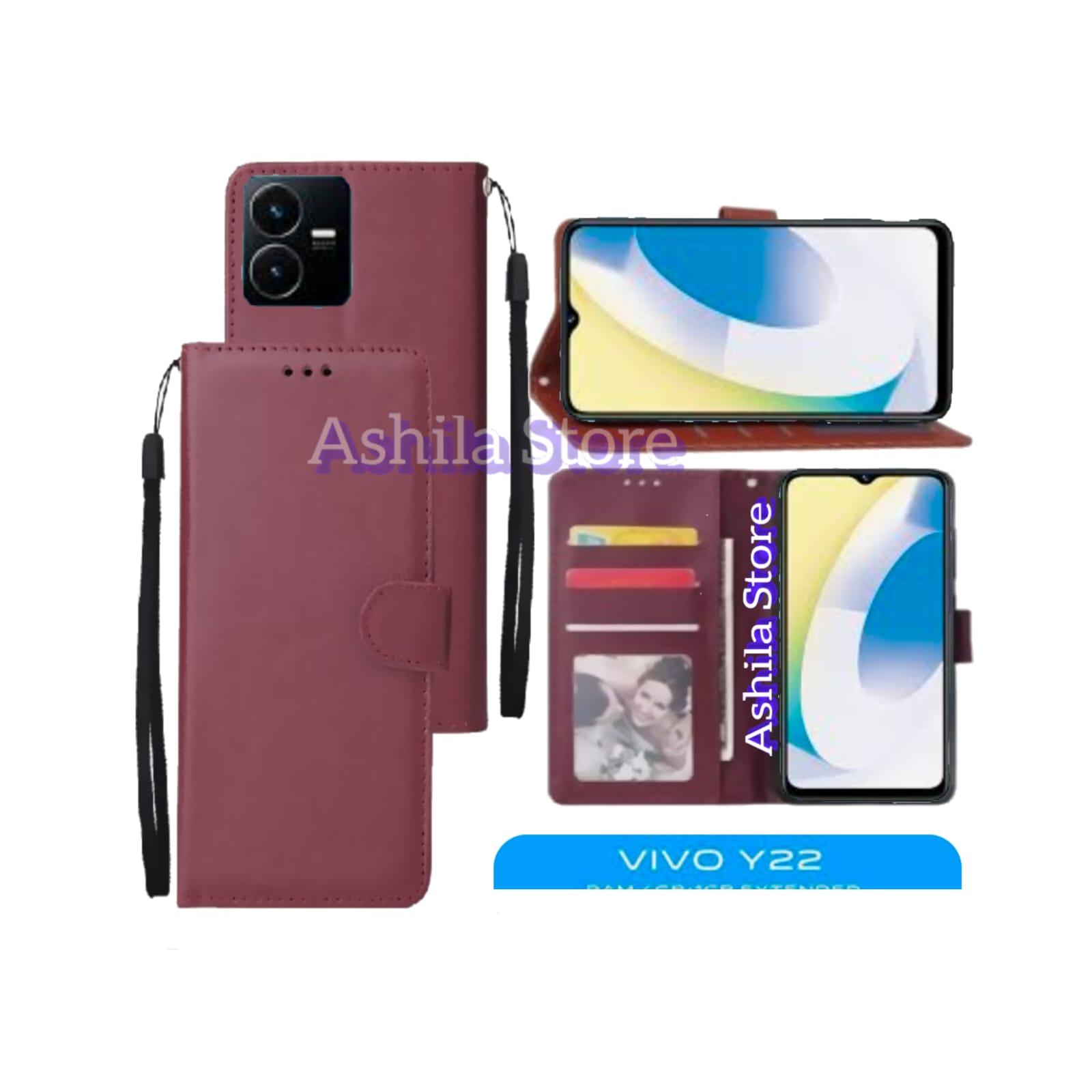Vivo Y22/Y22S Case Dompet Flip Cover Leather Premium Casing Sarung
