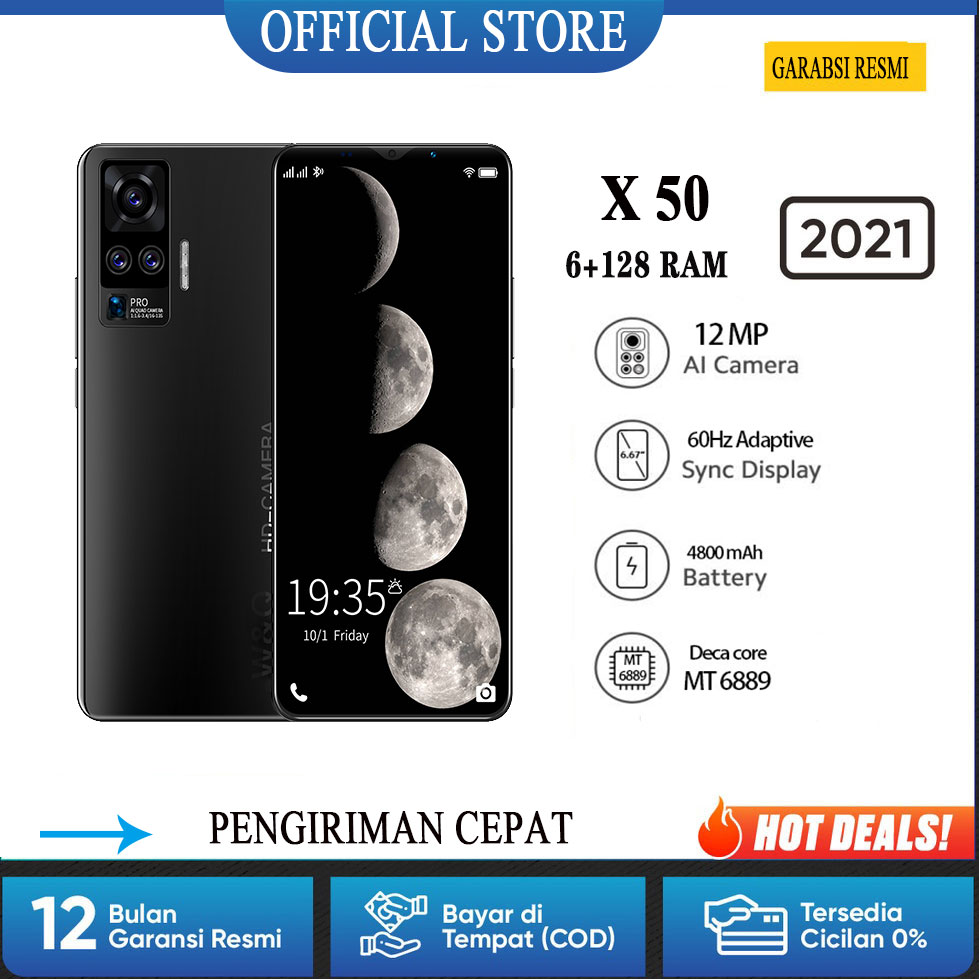 VIV0 X50 Plus Handphone Android 5.8 Inci 6GB RAM + 128GB ROM HD Layar Penuh Smartphone bisa COD