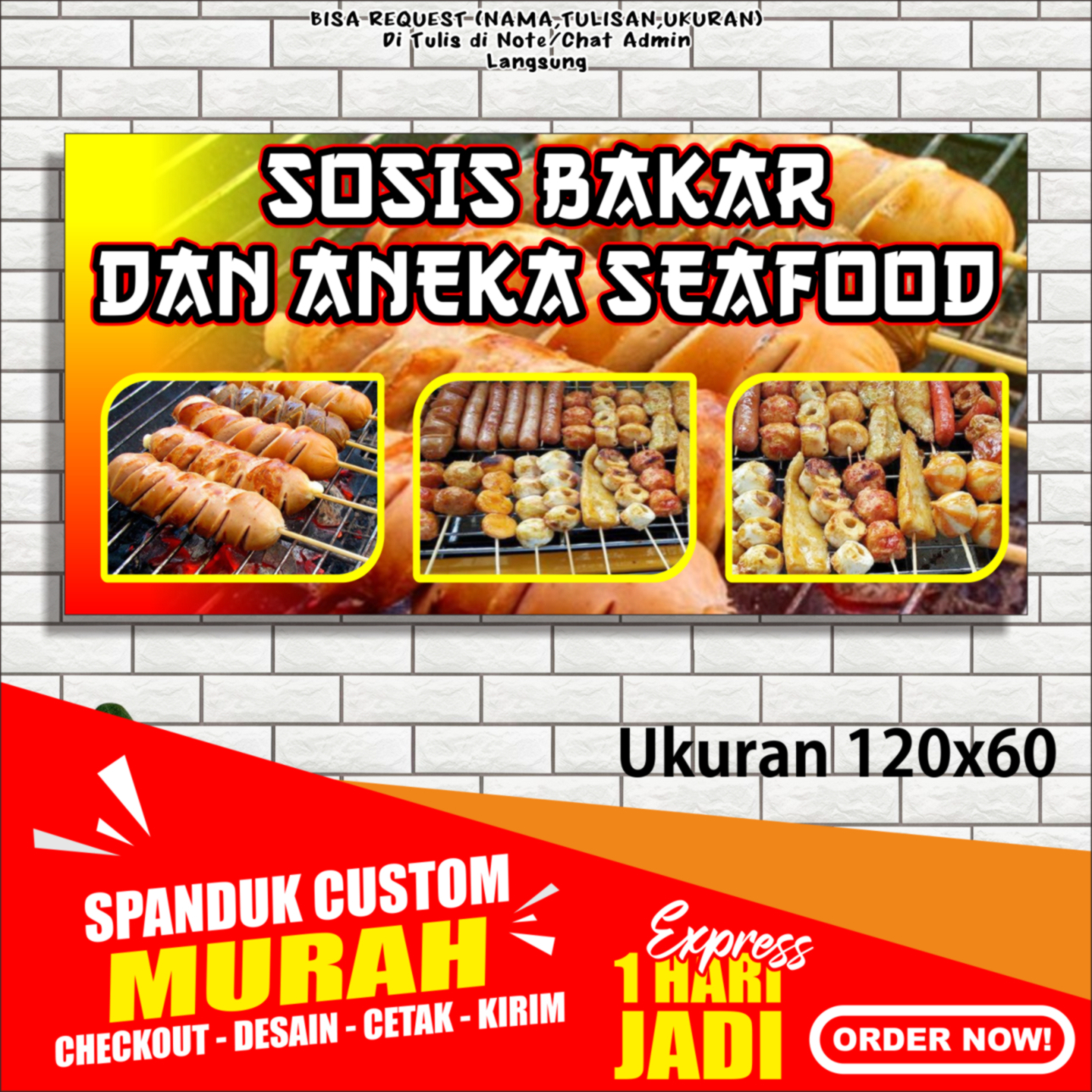 Banner Sosis Bakar Sate Seafood Spanduk Sosis Bakar Sate Seafood 120x60 Cm Bayar Ditempat 6532