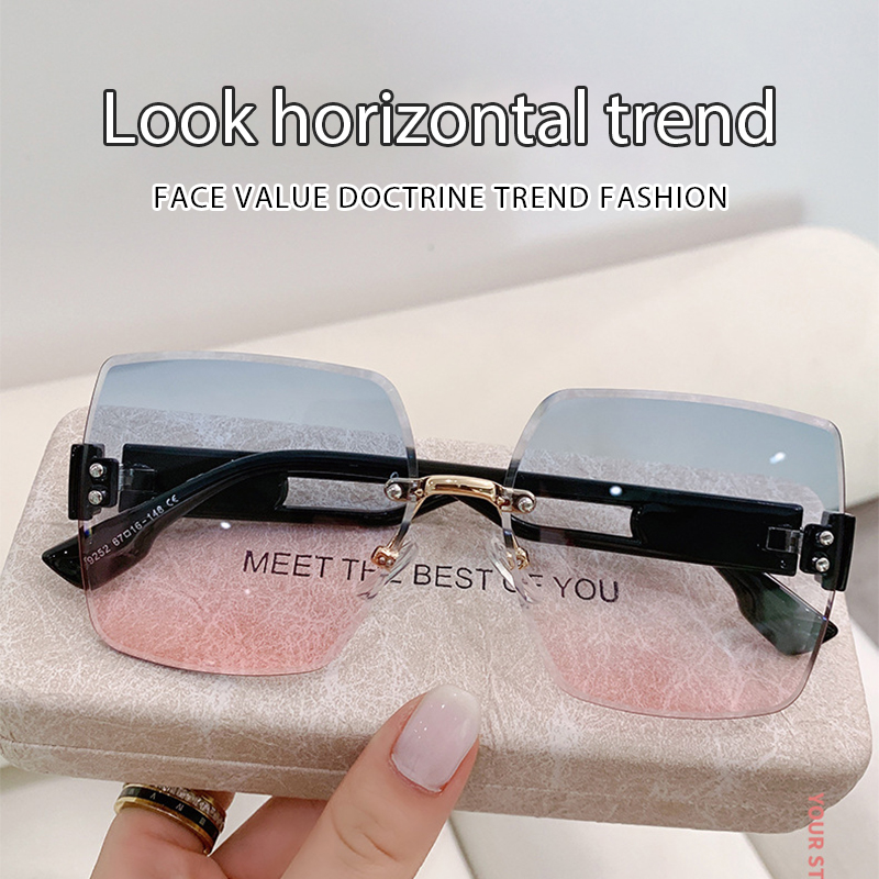 Kacamata Wanita Fashion Anti-UV Bright Lens Frameless Sunglasses