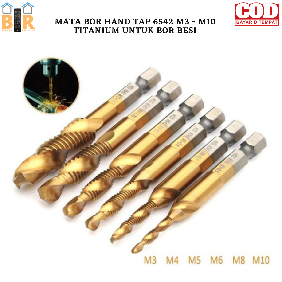 MATA BOR Pembuat Ulir Drat Drill Tap Set Hex Twist HAND TAP 6542 M3 ...