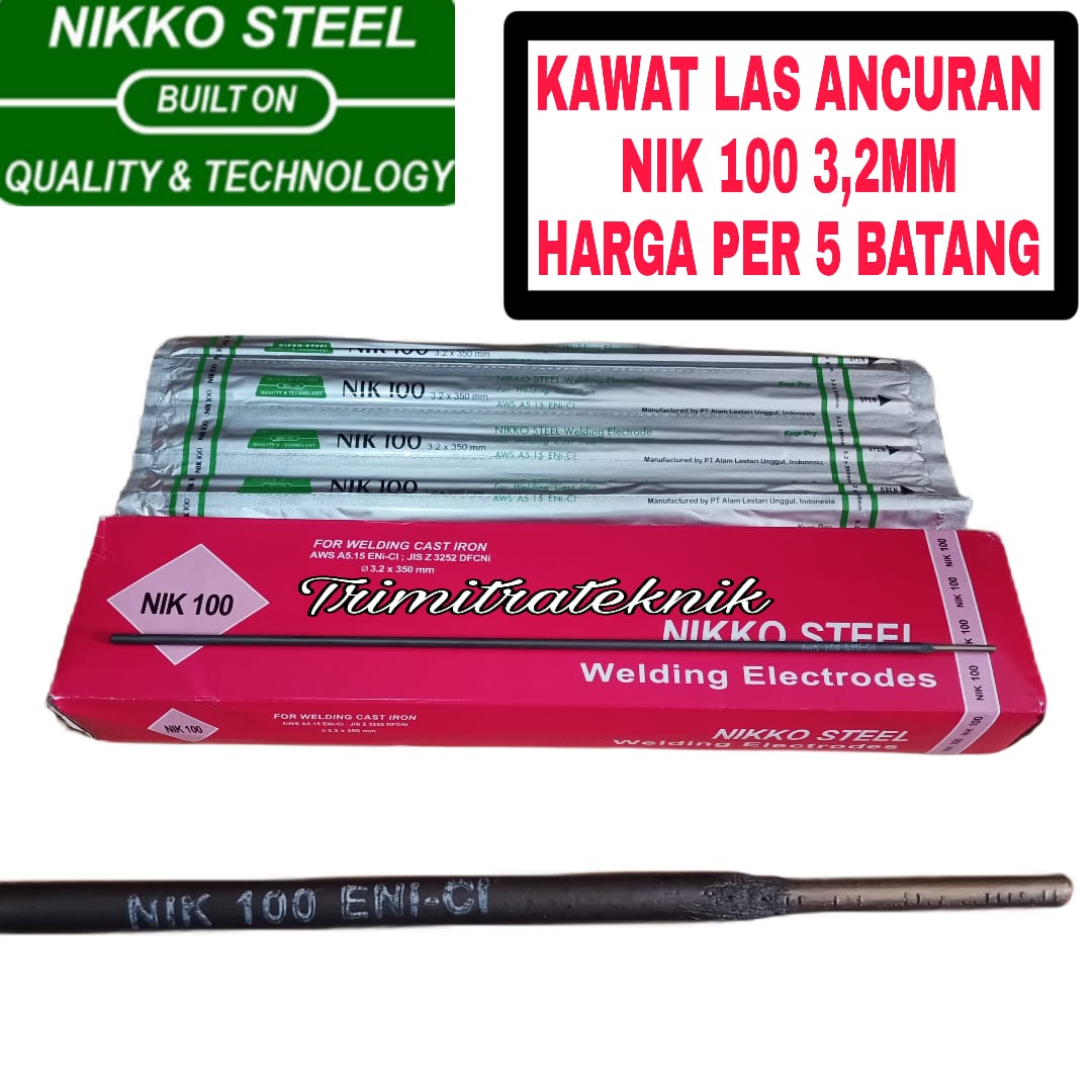 Harga Per 5 Batang Kawat Las Ancuran Nik 100 3,2mm Produk Nikko Steel 