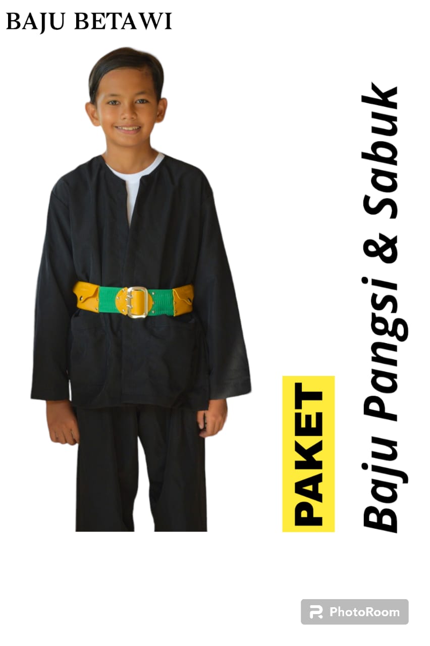 Setelan Baju Pangsi Anak Betawi Dan sabuk Baju Palang Pintu Betawi