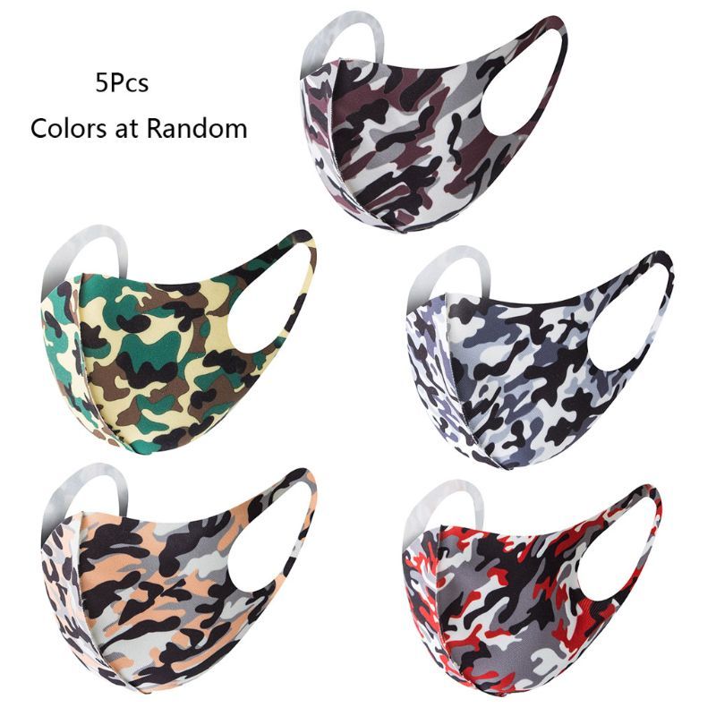 Nachen66 5Pcs Washable Reusable Mouth Face Masks Camouflage Color Sponge Mask Anti Cold Mask Anti-dust Mask Adult Color Random