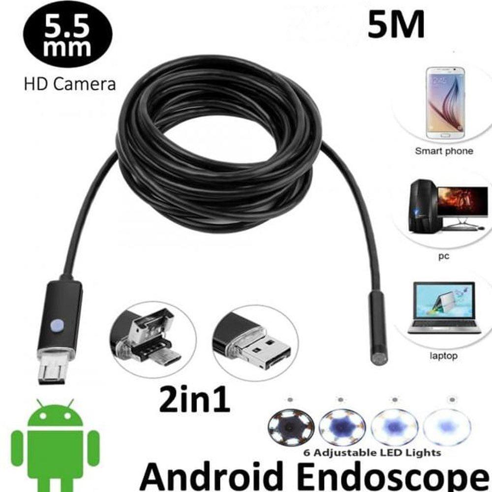 Android 7mm 4cm Focal Distance Endoscope Camera 720P 5M IP67 Waterproof Kamera Kabel Endoskopi Super Mini Inspeksi Tabung Pipa Ular Saluran Air Snake Camera Kamera Kecil Pengintai Tahan Air Micro USB OTG for Smartphone Spy Cam Inspection