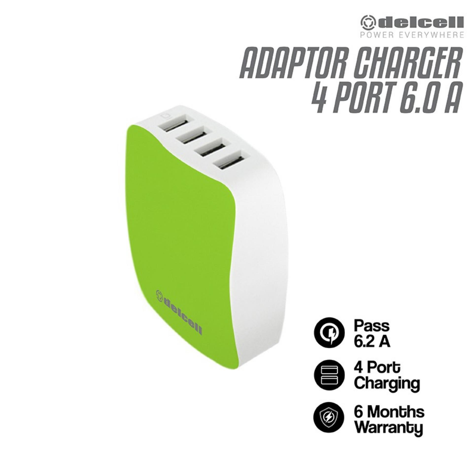 Delcell Adaptor 4 Port USB Charger Real 6 Amper Home Charger Delcell Adaptor 4 Port USB Charger Real 6 Amper Home Charger