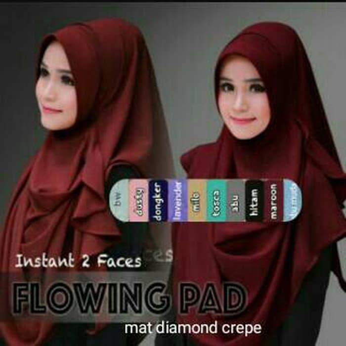 Jilbab FLOWING PAD / instan 2 face / hijab pesta / DZA Laris Fashion