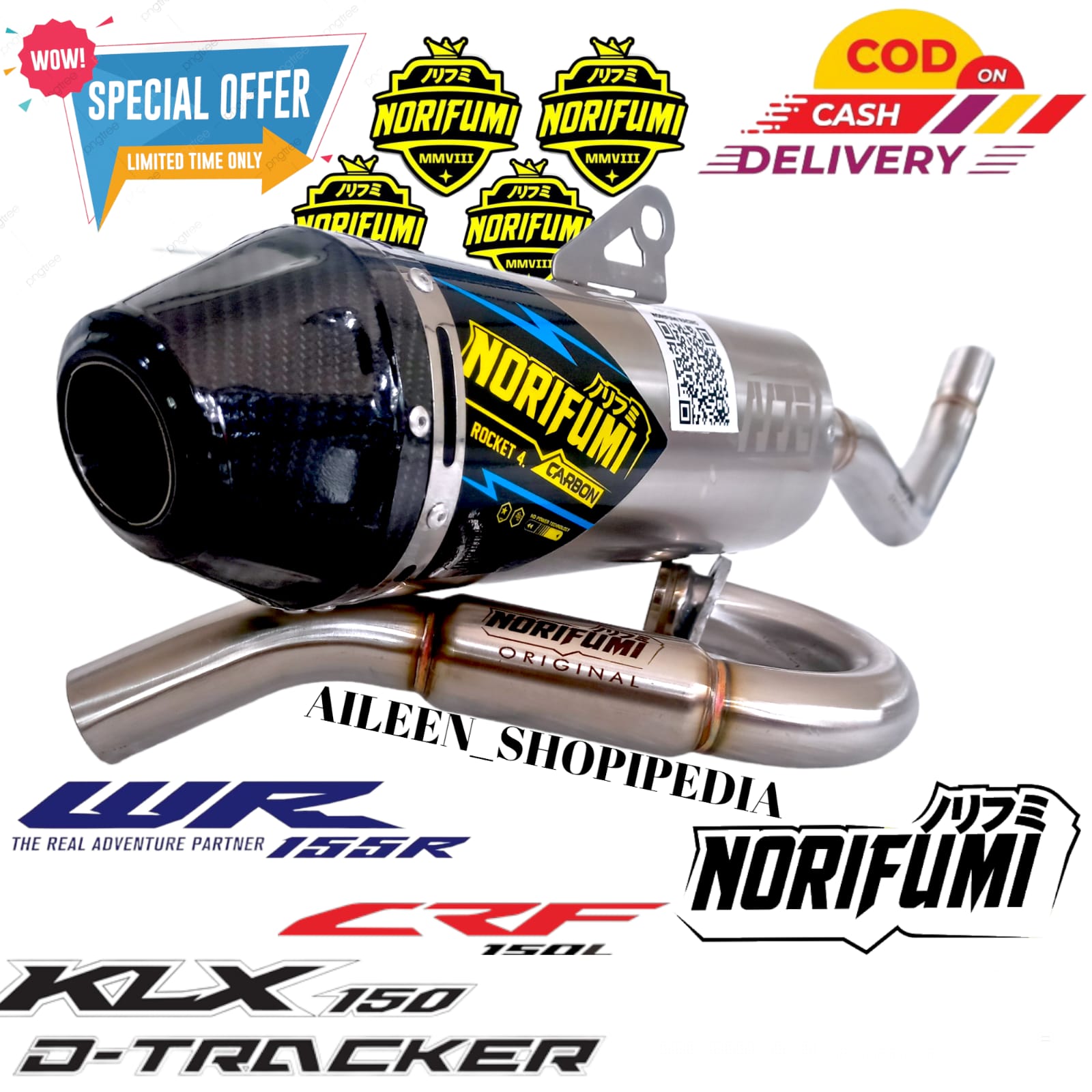 Knalpot Muffler Norifumi Stainless Rocket 4 Klx 150 Bfse Dtracker 150 Crf 150l Wr155 Fullsystem 5506