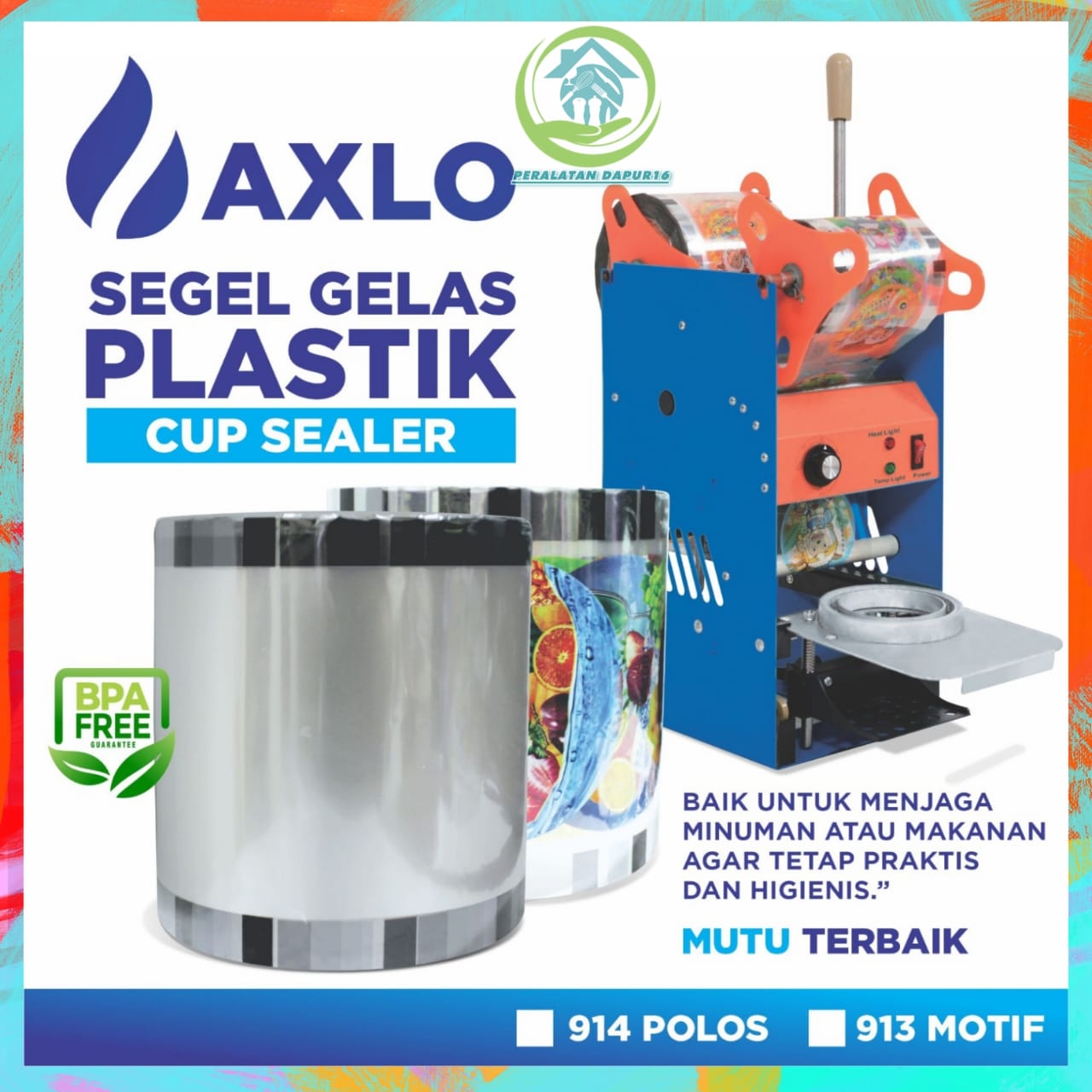 SEGEL GELAS PLASTIK CUP SEALER / PLASTIK SEGEL GELAS AXLO / PLASTIK LID