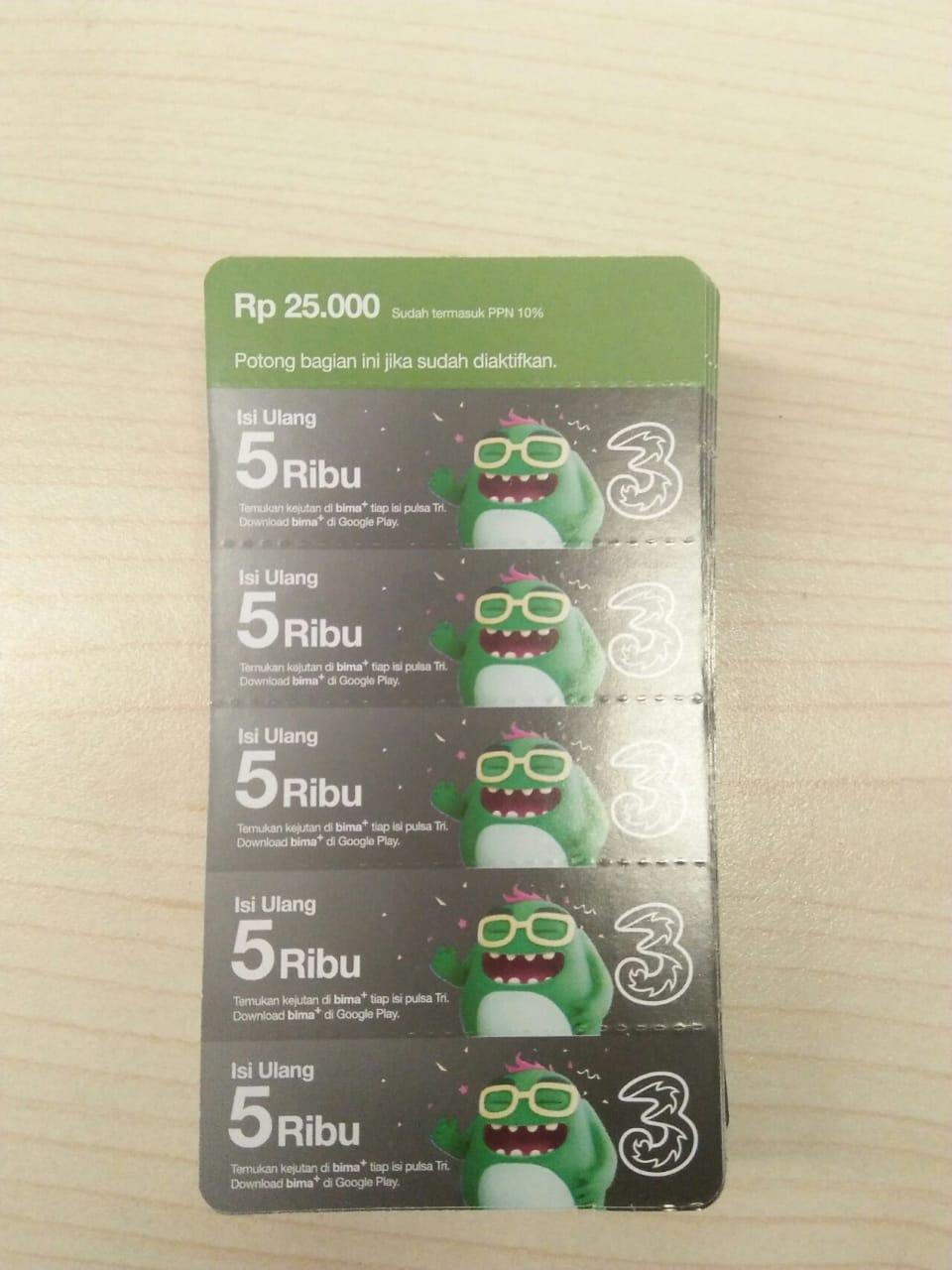 VOUCHER PULSA TRI 5.000 Isi 5 pcs