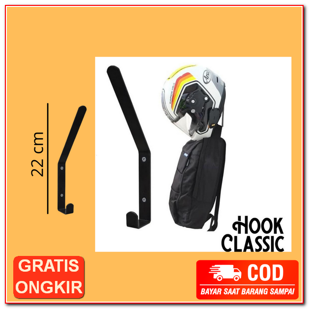 Kapstok Gantungan Helm Tempel Dinding Dengan Hook Cantolan Serbaguna / Rak Helm Motor Bahan Besi