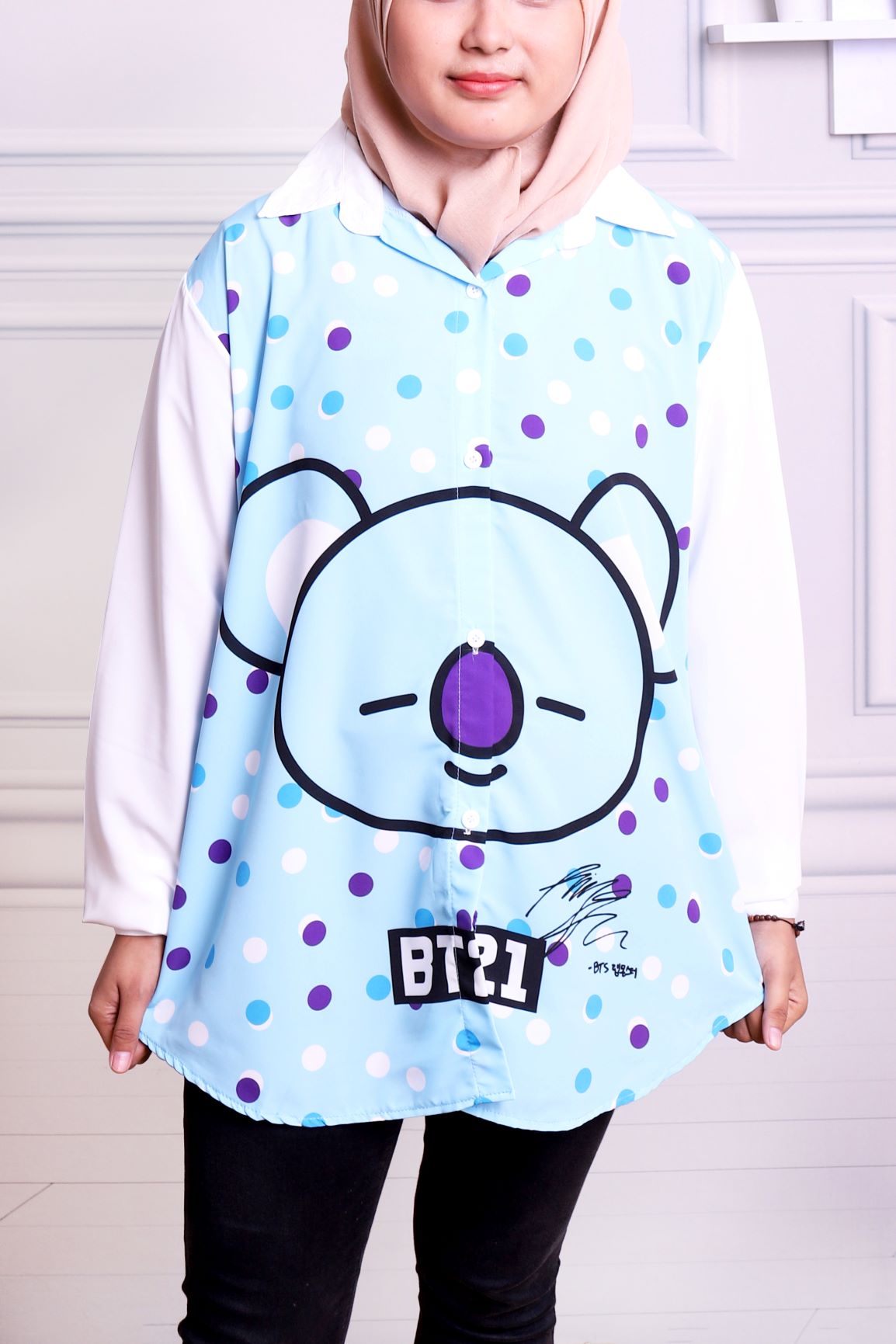 KEMEJA BT21 KOYA BLUE / KEMJEA BTS / KEMEJA LENGAN PANJANG / KEMEJA