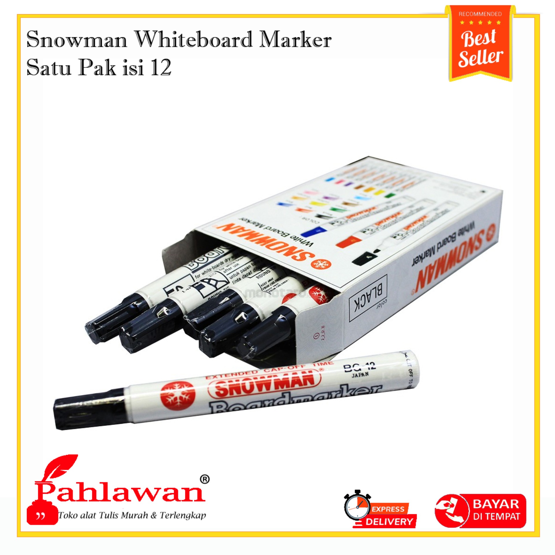 1 Lusin Spidol Hitam Papan Tulis Putih Snowman white board marker bisa