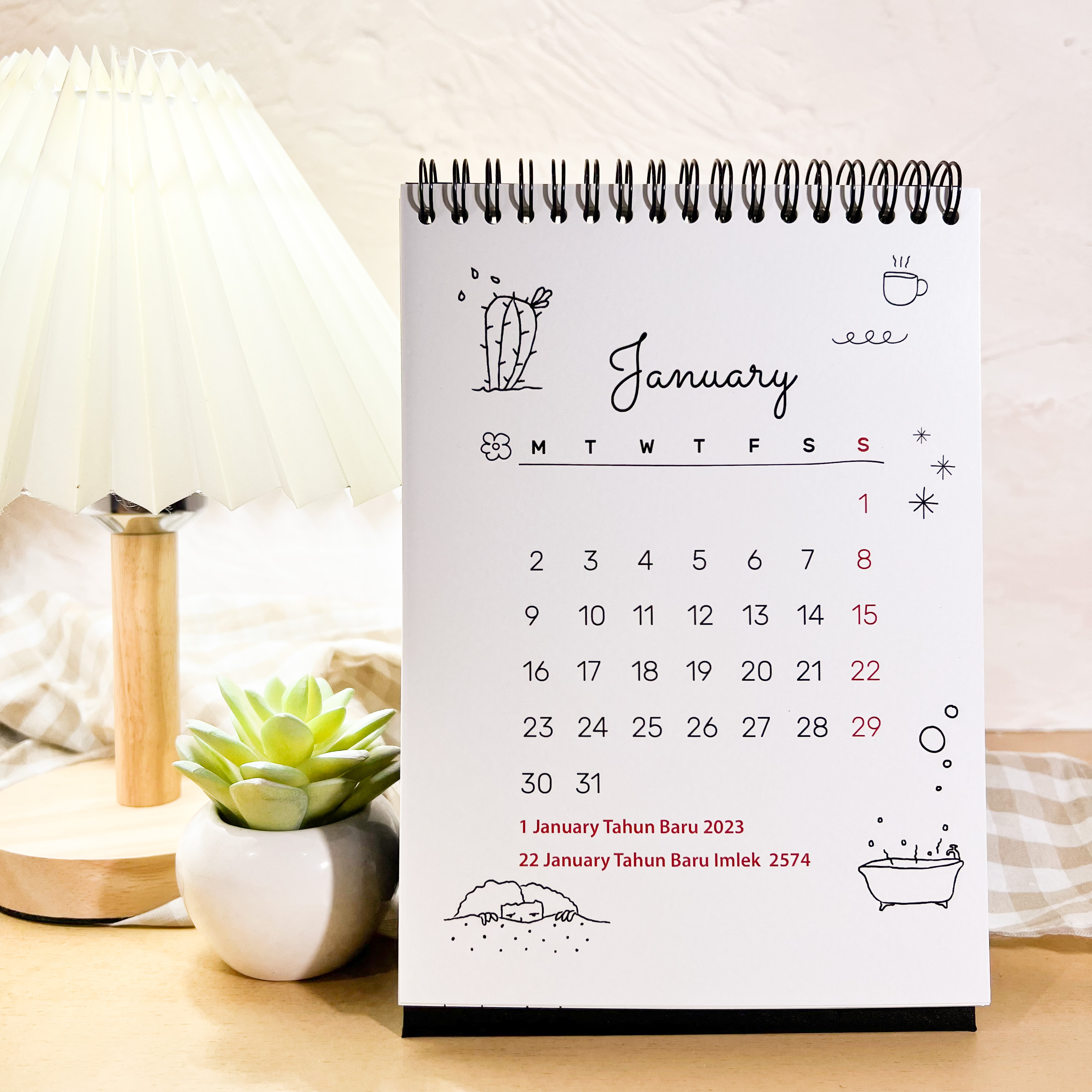 Kalender Meja 2023 Doodle Premium Aesthetic / Desk Calendar Spiral